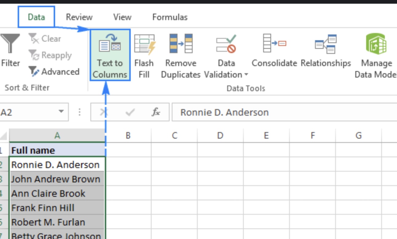 Separate first and last names in Excel and rewrite the headers 3